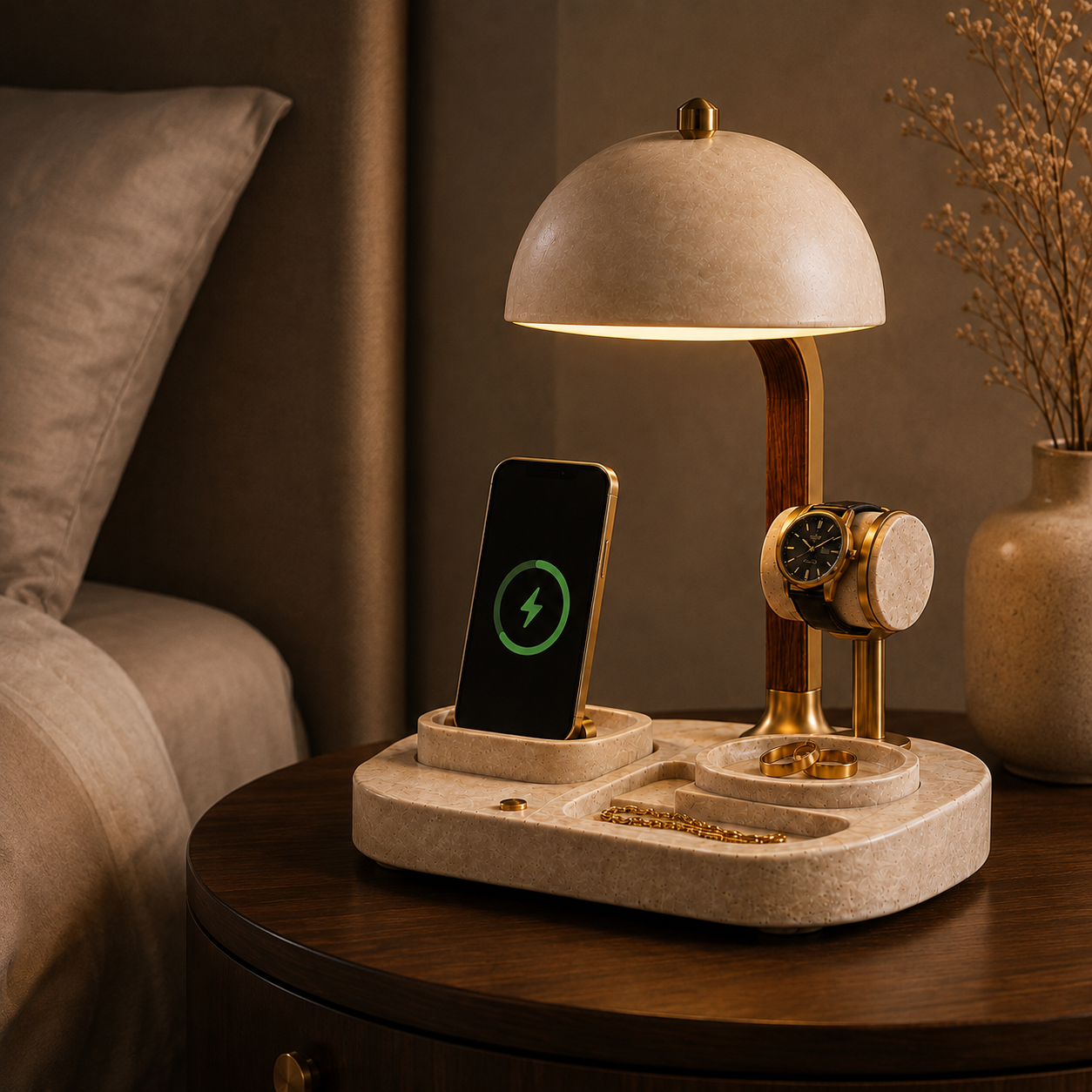 Bedside Valet Lamp with Wireless Charging