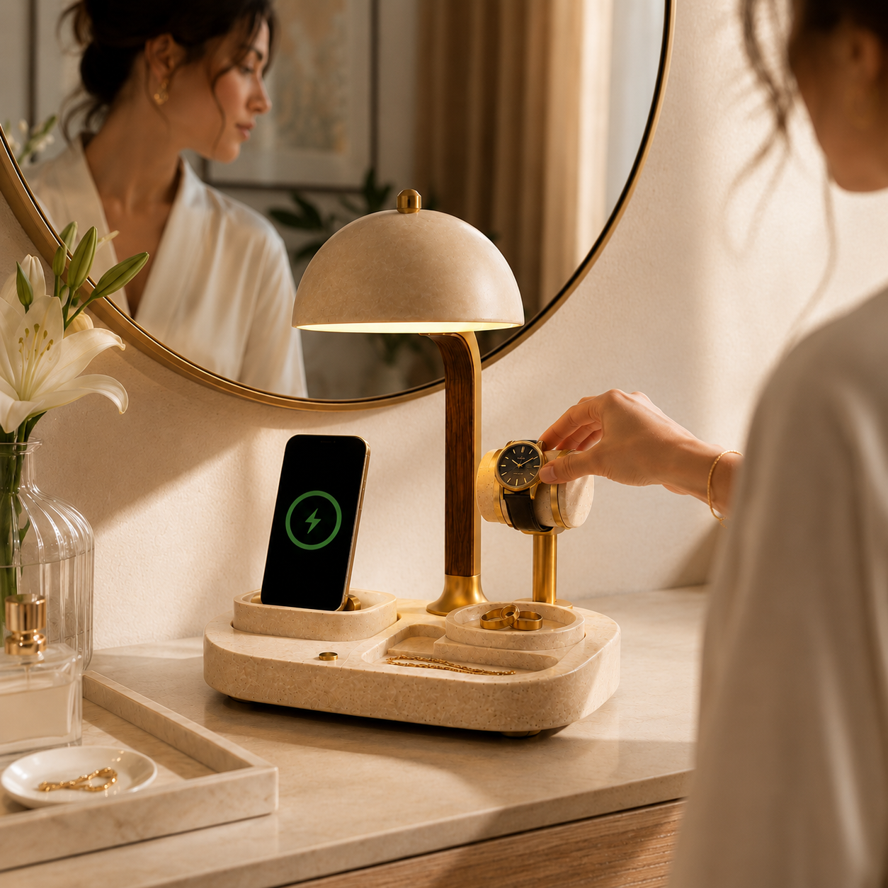 Bedside Valet Lamp with Wireless Charging