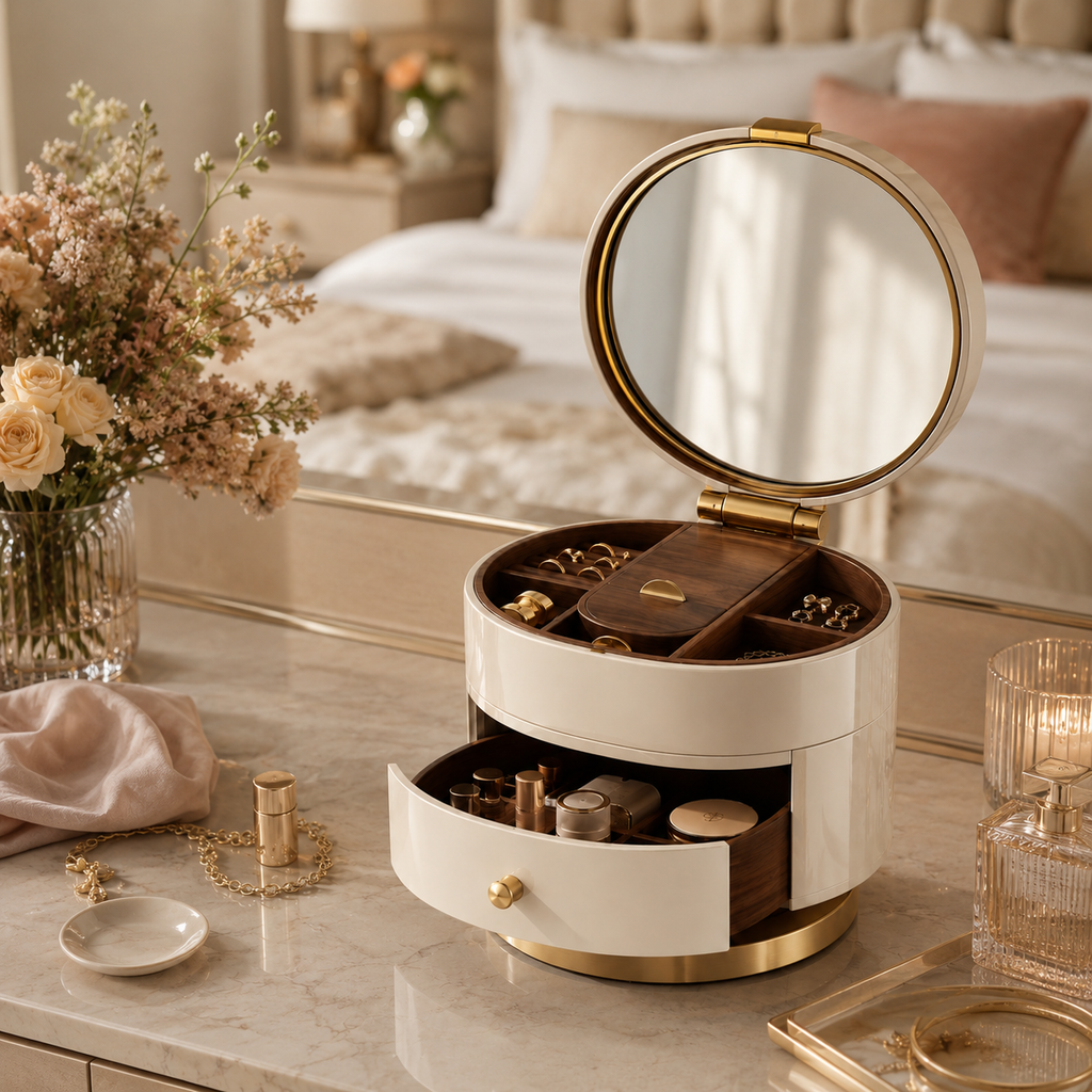 Rotating Mirror Vanity Organizer